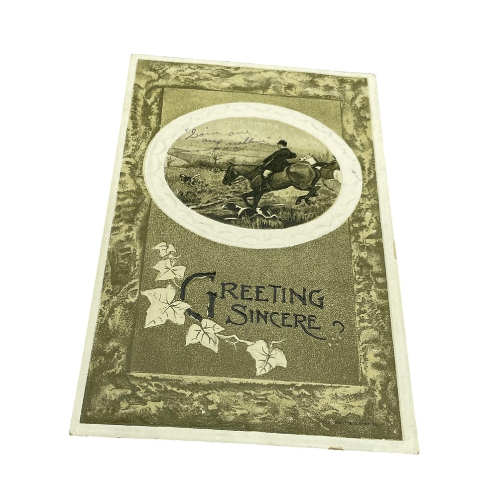 Antique 1913 Postcard The Chase‎ Fox Hunting Horseback Rider 1c Franklin Stamp